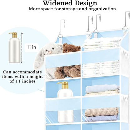 Blue Over the Door Organizer 5 Tiers, Extra Large Behind Door Storage of 10 Compartments, 80 lbs Weight Capacity Hanging Storage Organizer with Clear Window Kids Toys, Shoes, Diapers, Room storage