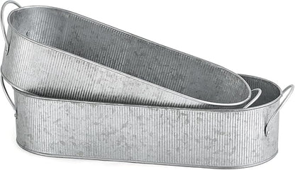 Mkono Metal Storage Basket for Toilet Tank Top Bathroom Decor, Galvanized Tray with Handle for Shelves, Farmhouse Toilet Paper Holder Organizing Bin Box for Countertop Living Room, Set of 2, Silver