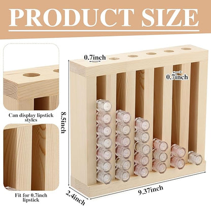 Wonderjune 1 Pcs 6 Slot Wooden Lipsticks Holder 0.7 Inch Lip Balm Tube Holder Lip Gloss Organizer Display Wood Lipsticks Tube Tower Organizer for Market Craft Booth Room Display (Wood Color)
