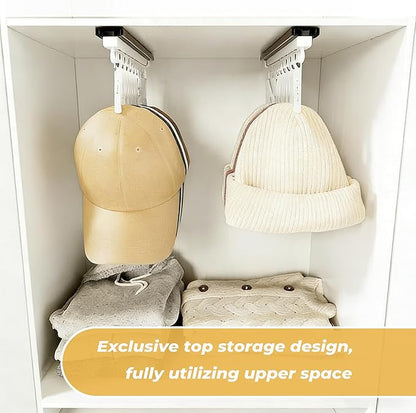 2 Pack No-Drill Wall-Mounted Baseball Hat Organizer, Hat Storage Rack Holds Up to 20 Caps, Hat Holder with 10 Damage-Free Clips & Metal Slide Rails, Modern Hat Rack for Closet, Bedroom & Entryway