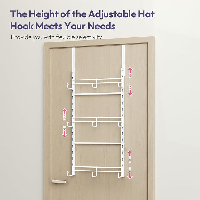 SWTYMIKI Over Door Hat Organizer - 3 Tier Metal Adjustable Wall Mounted Hat Rack with 9 Hooks Design, Hanging Baseball Cap Organizer Storage Holds up to 27 Caps for Door, Bedroom, Closet