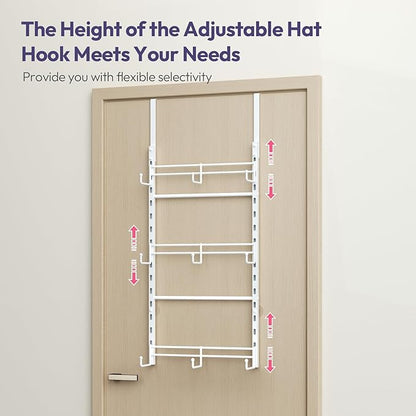 SWTYMIKI Over Door Hat Organizer - 3 Tier Metal Adjustable Wall Mounted Hat Rack with 9 Hooks Design, Hanging Baseball Cap Organizer Storage Holds up to 27 Caps for Door, Bedroom, Closet