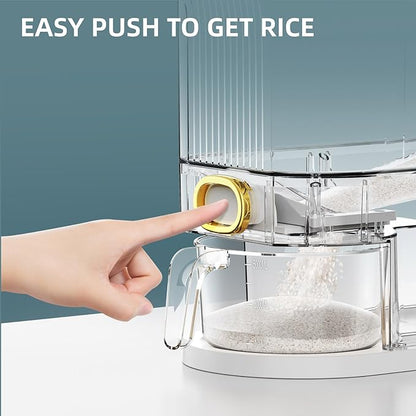 Rice Dispenser, 11Lbs-12Lbs Rice Container with Measuring Cup, Upgraded Lid Time Dials & Built-in Fresh Box Rice Container Storage for Home Kitchen Pantry Stores Rice - White Capacity 11Lbs-12Lbs