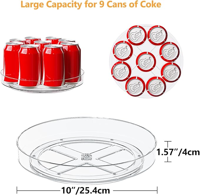 2 Pack 10 Inch Lazy Susan Turntable Organizer, Clear Rotating Spice Rack for Cabinet, Pantry, Kitchen Countertop and Fridge, Non-Slip Acrylic Spinning Tray for Bathroom Vanity