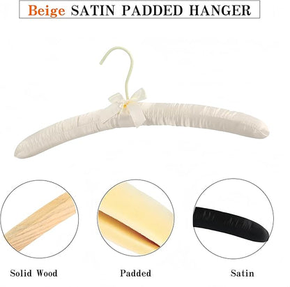 5Pcs 17 Inch Black Satin Padded Hangers for Women Clothing, Anti Slip Cushioned Hangers for Sweaters, Wedding Bridesmaid (5, Beige)