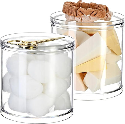 SheeChung Qtip Holder2-Pack Apothecary Jars with 20oz- Qtip Holder Dispenser with Storage Lids - Round Vanity Storage Organizers for Cotton Balls, Pads, Bath Salts Accessories & Beauty Supplies