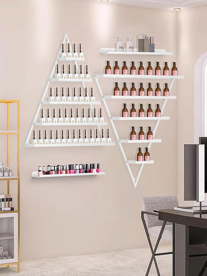 EBANKU 6PCS Nail Polish Racks 5 Tiers Nail Polish Shelf for Wall Triangular Display Rack Cosmetic Display Cases Lipstick Perfume Wall Shelf Essential Oil Organizers for Home Spa Nail Salon Shop(White)
