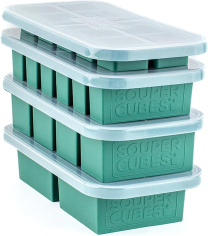 Souper Cubes Silicone Freezer Molds Gift Set with 2 Tbsp, 1/2, 1, and 2 Cup Silicone Freezer Trays With Lids - Meal Prep and Kitchen Essentials Bundle - Kale