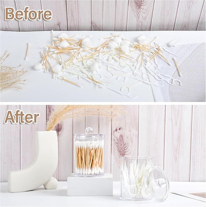 Clear Bathroom Organizer with Lid - 2-Pack Cotton Ball and Cotton Swab Storage Tins for Vanity Storage