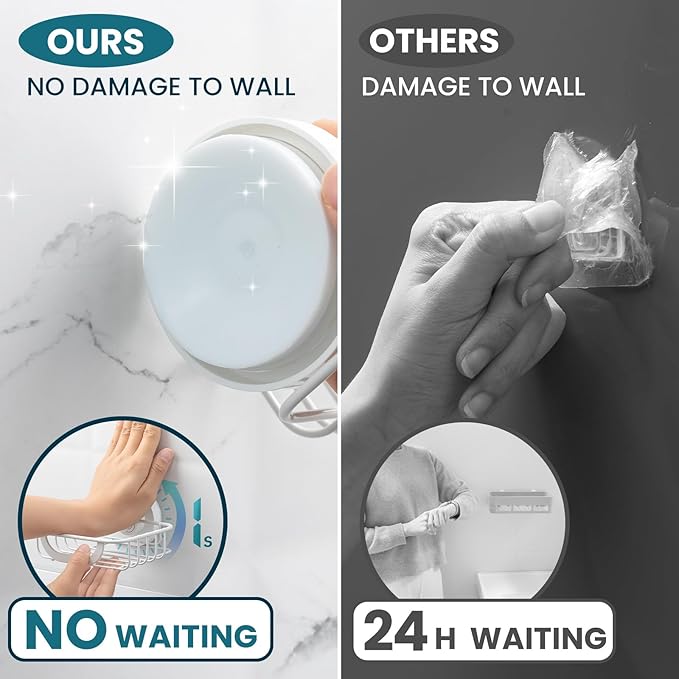TAILI Soap Bar Holder Dish with Hooks, Shower Soap Tray Saver Suction Cup with Razor Holder for Wall, Rustproof Stainless Steel Bath Shampoo Caddy for Bathroom Accessories Organizer,Sink,White