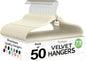 Techzoo 50 Pack New Premium Quality Velvet Hangers Ultra Thin Non Slip Adult Felt Space Saving Hangers for Closet Heavy Duty Coat Pants Jackets Dress Hangers 360° Swivel Hook Hold Upto 10 lbs Ivory