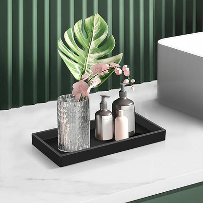EG-SIPRO Silicone Bathroom Tray, Shatterproof, Black, Rectangular, 10.6 x 5.1 Inches