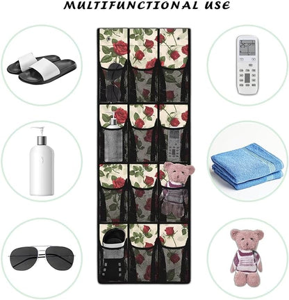 Rose Over the Door Shoe Organizer 12 Large Mesh Pockets Shoe Storage Organizer Sturdy Oxford Hanging Shoe Organizer for Closet