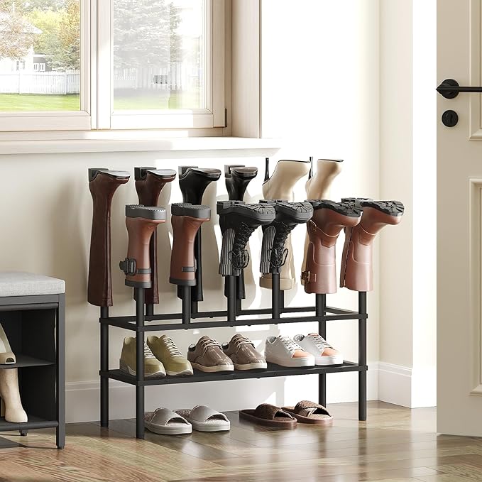 YATINEY Shoe and Boot Rack Organizer, Tall Boots Rack for Closet, Cowboy Shoes Storage, 3 Tier Shoe Racks Organizer Holds 10 Pairs, Black SS09BBY1