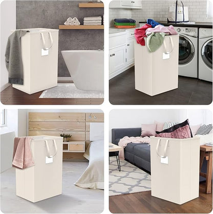 75L Large Laundry Hamper with Handles, Dirty Clothes Hamper for Bedroom Waterproof, Freestanding Tall Laundry Basket Waterproof, Hamper for Bedroom, Bathroom, Dorm, Toys Storage(Ivory）