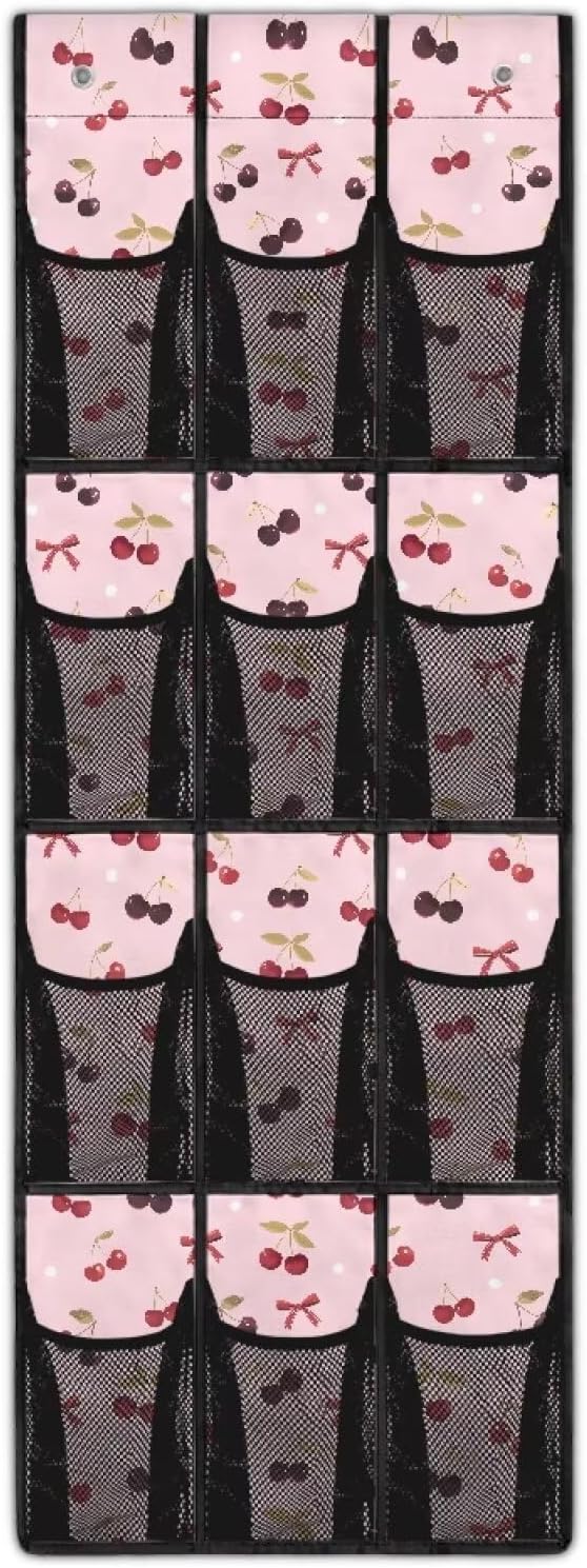 12-Section Over The Door Storage Bag Organizer, Made of Heavy Duty Oxford Cloth, Waterproof Lightweight and Perfect for Home Office or Dorm Use, Cherry Bow