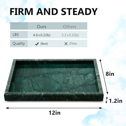 Real Natural Marble Tray for Bathroom, Vanity, Kitchen and Desktop, Rectangle Genuine Marble Stone Tray for Jewelry, Cosmetics, Candles, Lotion, Perfume and Home Decor