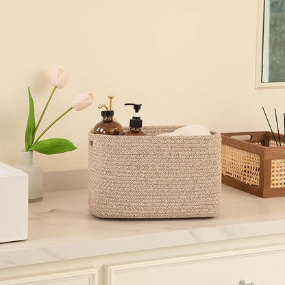 OIAHOMY 4 Pack Storage Baskets for Organizing, Cube Storage Bins for Shelves, Rectangle Storage Baskets With Handles, Woven Baskets for Storage, 12.7''Lx9''Wx7.8''H, Mixed Brown