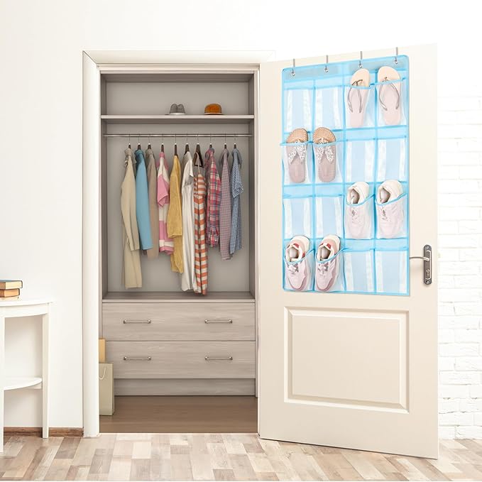 F-color 16-Pocket Hanging Organizer - Over the Door Shoe Organizer, Cruise Essentials for Cabin & RV, Breathable Mesh Storage Pockets, Space Saving Hanging Storage Holder with 4 Sturdy Metal Hooks
