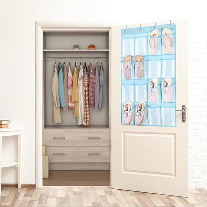 F-color 16-Pocket Hanging Organizer - Over the Door Shoe Organizer, Cruise Essentials for Cabin & RV, Breathable Mesh Storage Pockets, Space Saving Hanging Storage Holder with 4 Sturdy Metal Hooks