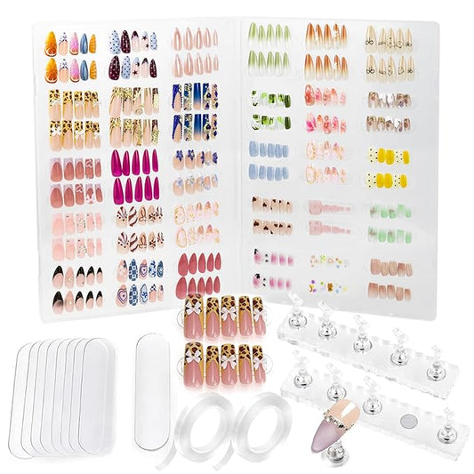 Nails Storage Box with Stand for Fake Nail,Large Empty Nail Box Case Use for Press On Display & Storage,Nail holder for Painting Practice,Acrylic Nail Display Stand for Design Home