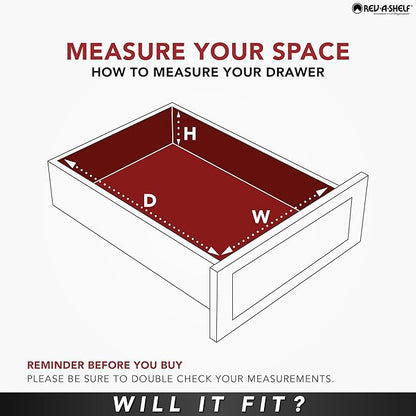 Rev-A-Shelf Trim-to-Custom-Fit Silverware Drawer Organizer For Kitchen Utensils, Cutlery Cabinet Storage Divider Insert, 33.11 x 21.97 In, Maple Wood, 4WUT-36-1