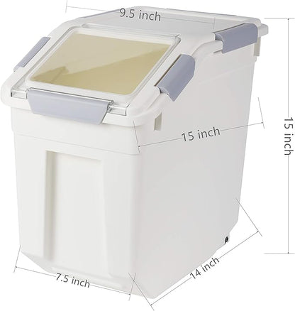 EonTone [2-Pack] 30 lbs Rice Storage Container, 15L Airtight Food Bin with Wheels for Flour, Pet Food