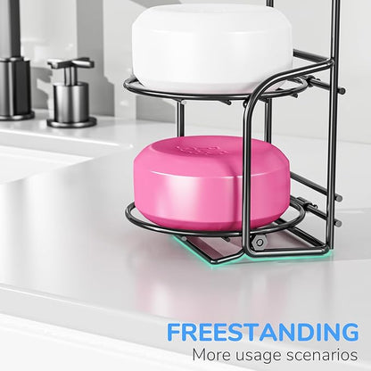 2-Tier Shower Soap Shampoo Bar Holder, Self Adhesive & Freestanding Draining Soap Dish Caddy for Bathroom Kitchen Wall Accesories, Apartment Essentials Decor