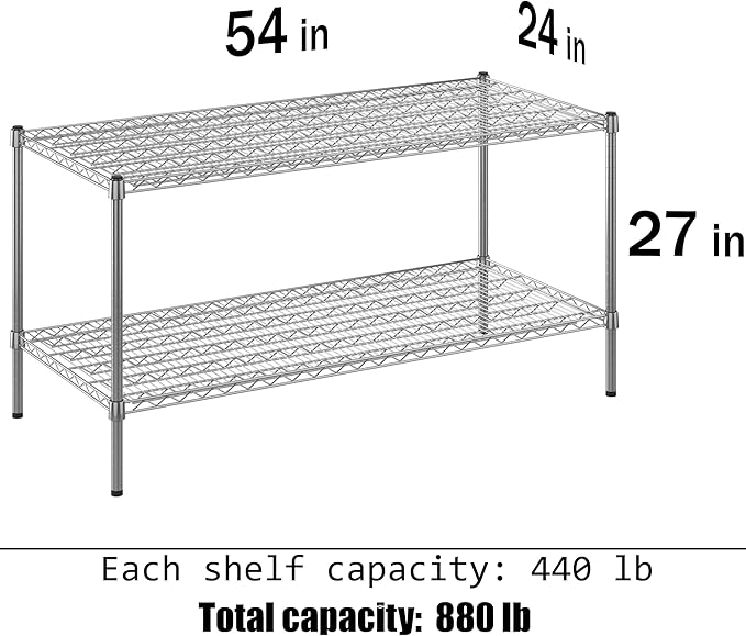 24" Deep x 54" Wide x 27" Height Wire Shelving Kit | 2-Tier | NSF Commercial Storage Rack Unit