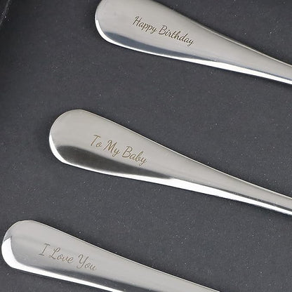 Custom Engraved Cutlery,Customized Tableware Set With Gift box, Personalized Lettering Name Fork/Knife/Spoon Stainless Steel Cutlery, Customized Gifts For Mama Nana Papa. (Silver)