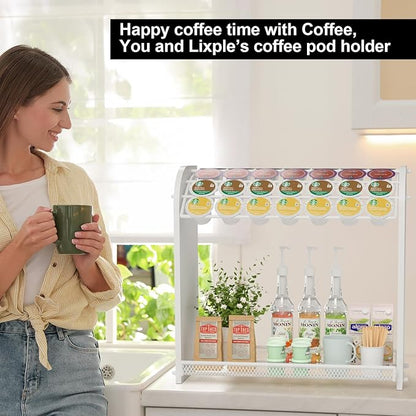 Lixple Coffee Pod Organizer for Countertop, Bamboo K Cup Holder, Easy Assembly Coffee Station Organizer for Home Office Coffee Bar, White