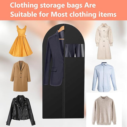 12 Pcs Garment Bags for Hanging Clothes, 47" x 24" Black Dress Garment Bag Set with Clear Window, Durable PEVA Coat Bags for Closet Storage & Travel