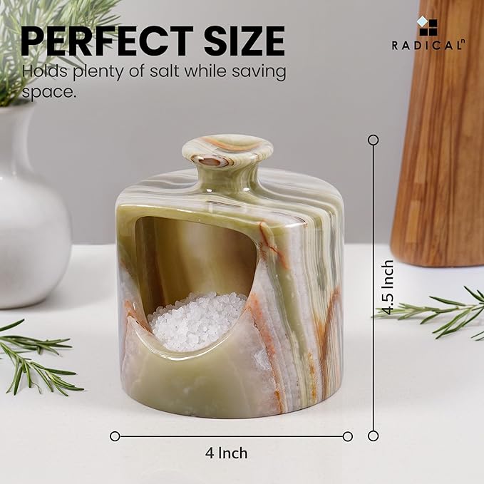 Radicaln Marble Salt Cellar 4.5" Inch Green Handmade Salt Jar & Table Pig Salt Cellar Storage For Kitchen Countertop, Ideal Salt Container, Salt Dish & Sugar Bowl For Table