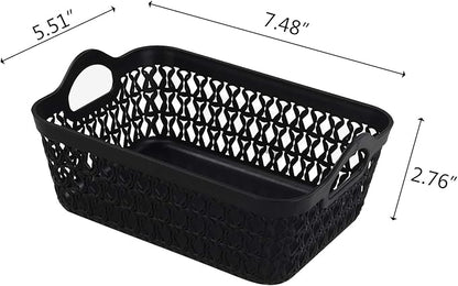Small Plastic Desktop Storage Basket Tray, Black, 12 Packs