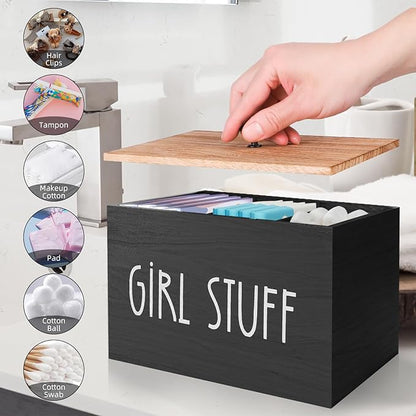 Tampon Holder for Bathroom,Feminine Product Organizer with Lid,Shark Week Tampon Storage Pad and Lady Stuff Box Tampon Organizer for Bathroom (Black)
