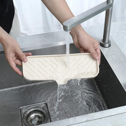 MicoYang Silicone Bathroom Soap Dishes with Drain Spout-Bathroom and Kitchen Sink Organizer,Sponge Holder,Dish Soap Tray,Perfect for Dispenser,Scrubber,Bottle,Cup on Sink or Counter-Tapioca 12"×4"