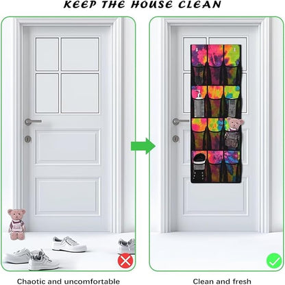 Over The Door Shoe Hanging Organizer for Door Sturdy Oxford Over The Door Shoe Organizer Closet Hanging Shoe Holder Hanger,Tie Dye