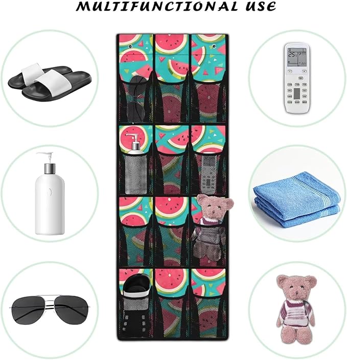 Watermelon Over the Door Shoe Organizer 12 Large Pockets Hanging Shoe Rack for Closet Organizers and Storage Sturdy Oxford Fabric Shoe Hanger
