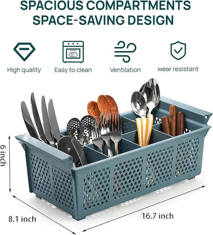 Nicunom Large Flatware Rack, 16" Plastic Cutlery Basket 8-Slot Silverware Organizer for Knives, Forks, Spoons, Utensils, Flatware Dishwasher Basket for Kitchen Restaurant Camping RV