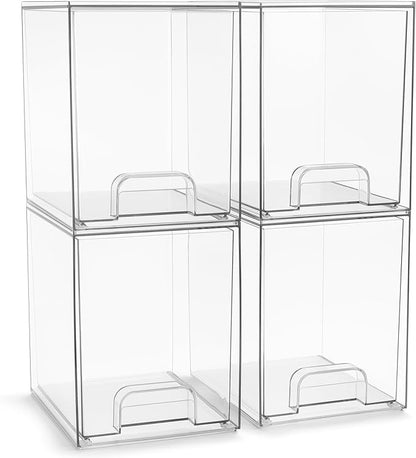 Sorbus Acrylic Storage Containers - 4 Pack, Stackable Storage Bins Set for Bathroom Organization - Clear Acrylic Drawer Organizers - Makeup Case Pull-Out Drawers (7.6’’ Tall)