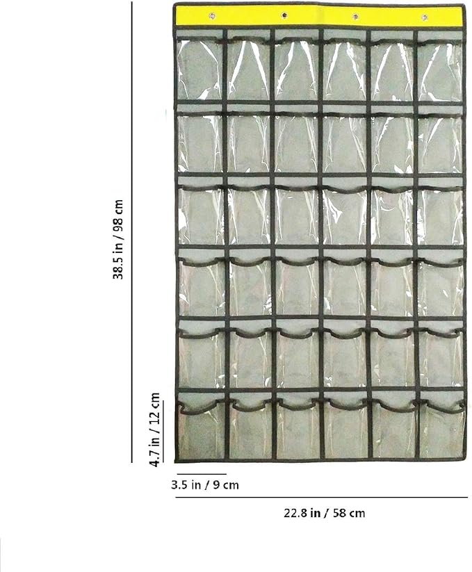 NIMES Hanging Closet Underwear Sock Jewelry Storage Over The Door Classroom Cell Phone Calculator Organizer 36 Clear Pockets (GREY)
