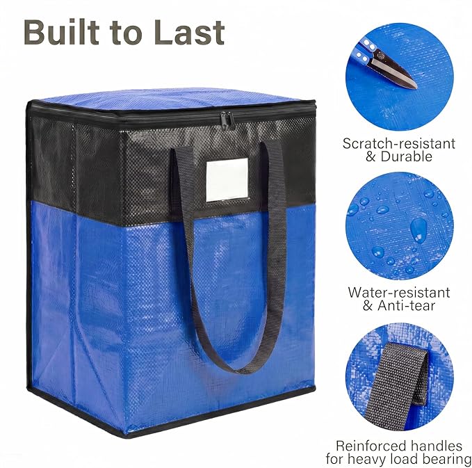 2Pack 180L Extra Large Moving Bags Heavy Duty with Strong Zipper & Comfortable Handles,Sturdy & Durable Clothes Storage Bags,Reusable Packing Moving Boxes for College Dorm,Bedding, Space Saving,Blue
