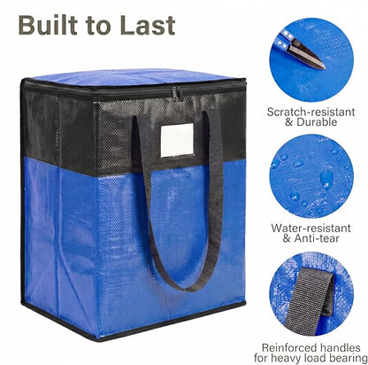 2Pack 180L Extra Large Moving Bags Heavy Duty with Strong Zipper & Comfortable Handles,Sturdy & Durable Clothes Storage Bags,Reusable Packing Moving Boxes for College Dorm,Bedding, Space Saving,Blue