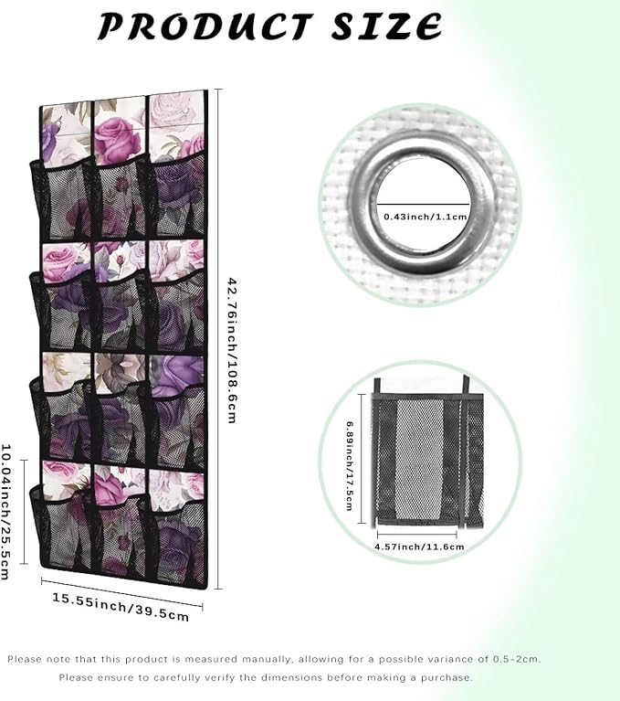 Over the Door Shoe Organizer, Rose 12 Large Breathable Mesh Pockets Behind the Door Storage Organizer Space Saving Hanging Storage Bag No Drill Door Rack for Shoes and Accessories