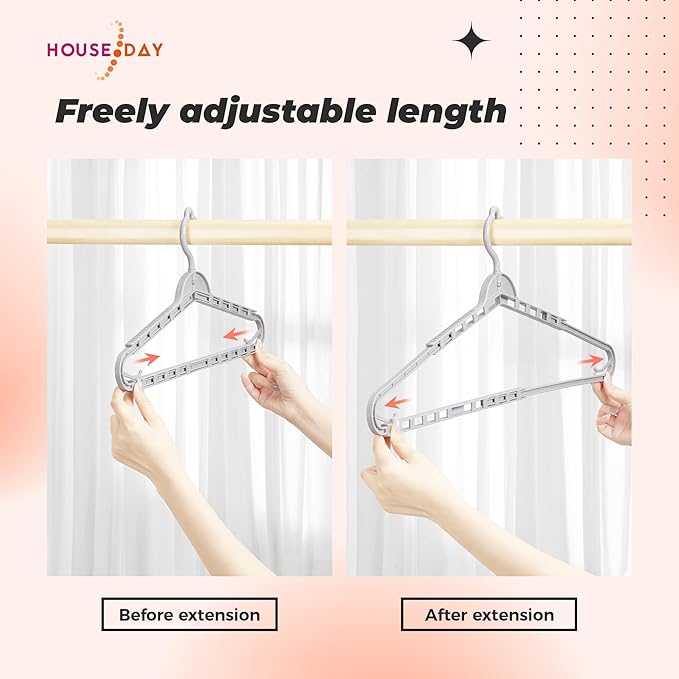 HOUSE DAY Extra Large Adjustable Hangers 4 Pack, Heavy Duty Clothes Hangers with 360° Rotating Hook, Sturdy Plastic Hangers Ideal for Coat,Sweaters, Jackets, Bath Towels, Oversized Garments (Gray)