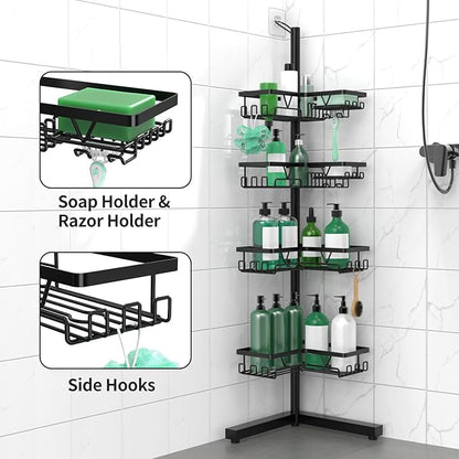 DAOYA Standing Shower Caddy Corner - 4-Tier Floor Shower Caddy Corner Adjustable Bathroom Organizers and Storage with Soap Holder & Razor, Bathroom Free-Standing Organizer for Large Bottles