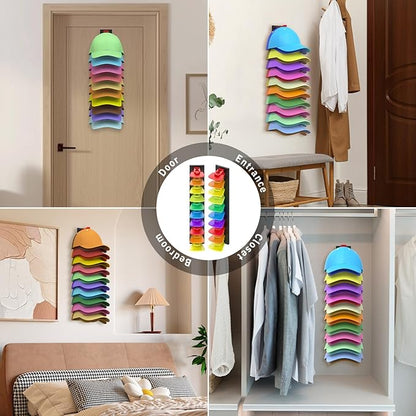 Volnamal Hat Organizer for Baseball Caps, 2 Pack Hold Up to 40 Hats, Hat Rack for Wall Space Saving, Hat Hanger w/Strong Adhesive Hat Storage Holder Display for Closet Door and Wall (Black & Color)