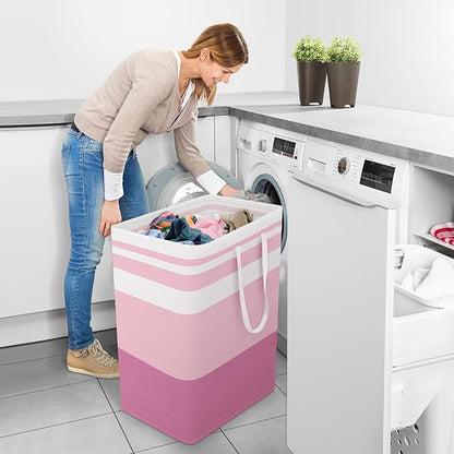 StorageRight Large Collapsible Laundry Basket Hamper with Easy Carry Handles，Freestanding Clothes Hampers for Laundry, Bedroom, Dorm, Towels, Toys, 125L, Pink