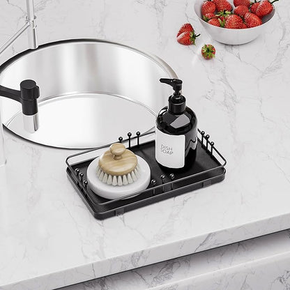 Bathroom Vanity Tray for Toiletries Makeup Perfume Candle Toilet Tank, Kitchen Tray for Soap Dispenser Spice Salt, Small Black Tray for Countertop Decor Coffee Nightstand 7.9”x4.4”