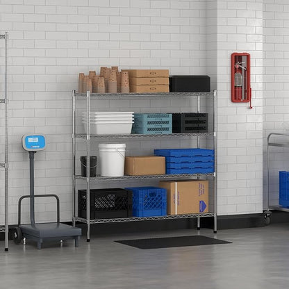 Commercial NSF Listed Chrome Stationary Wire Shelving Kit 14" x 54" x 54", with 4 Shelves Perfect for Warehouse, Walk-in Refrigerator, Freezer, Grocery Store, Restaurant, Dishroom